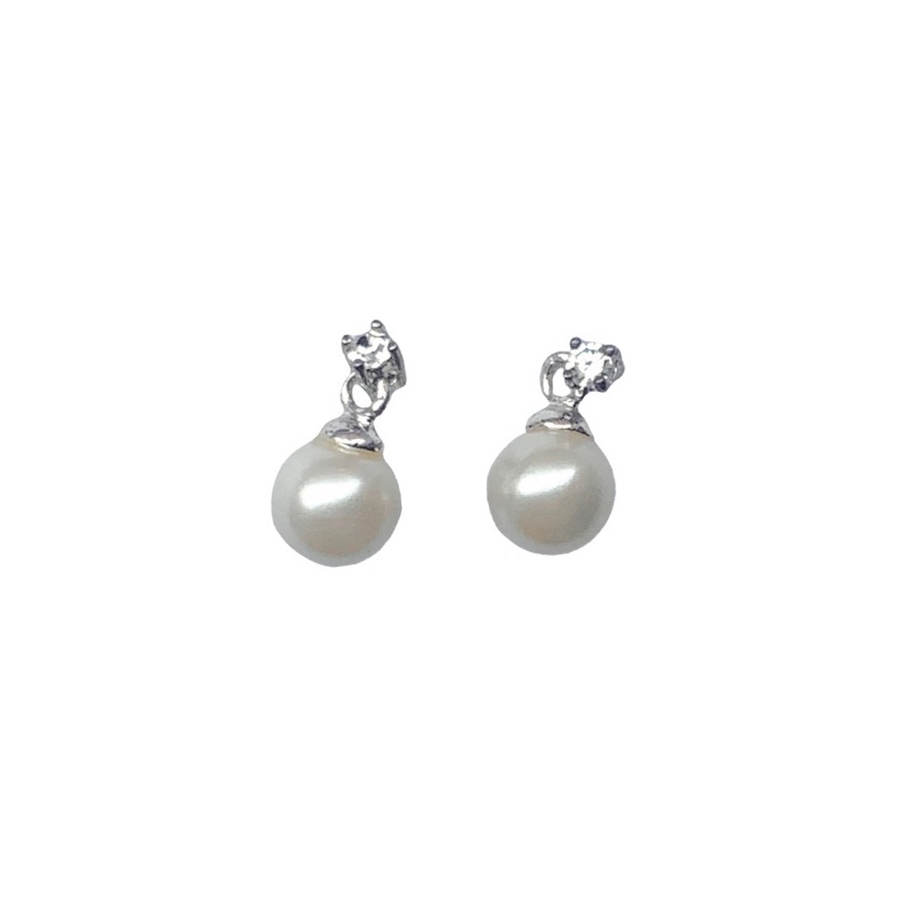 Vintage Dainty White 14k Diamond Pearl Drop Earrings - Picture 4 of 8